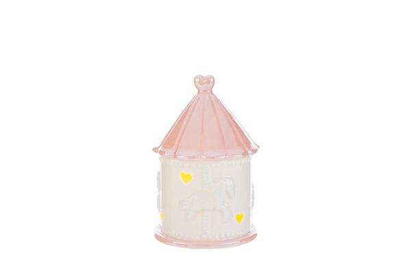 GIOSTRINA CON LED IN PORCELLANA ROSA C/ASTUCCIO (8x8xh.12cm)