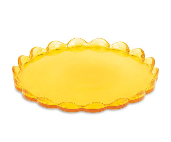 VASSOIO ROTONDO CON BORDO IN VETRO GIALLO (d.25cm)