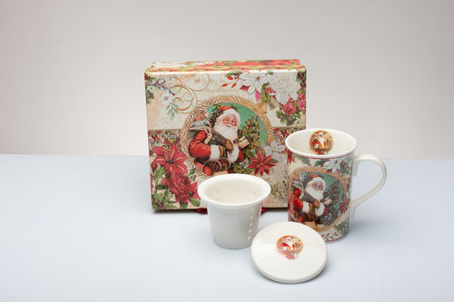 TISANIERA IN PORCELLANA BIANCA CON DECORO BABBO NATALE (320cc-h.24cm) CON SCATOLA REGALO