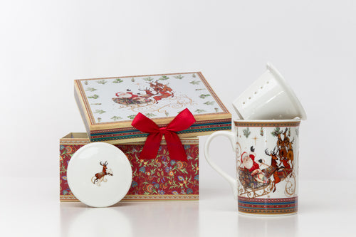 TISANIERA IN PORCELLANA DECORO CON SLITTA NATALE (320cc)
