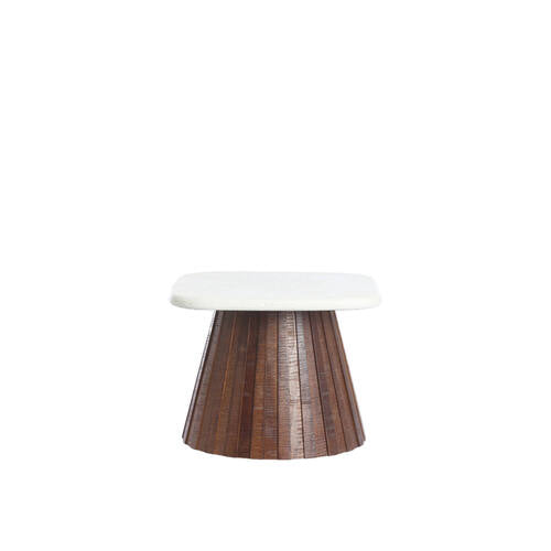 TAVOLINO CON BASE IN LEGNO MARRONE E PIANO QUADRATO BIANCO (45x45x35cm)