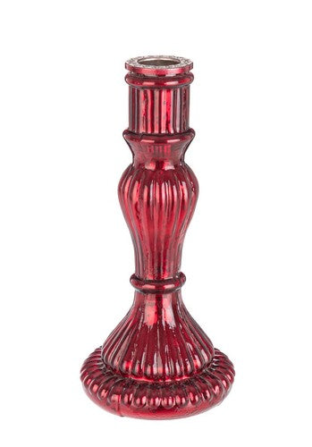 PORTACANDELA GLIMMER IN VETRO ROSSO LUCIDO (9x9x20cm)
