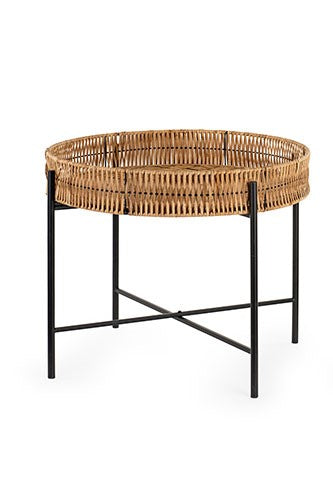 TAVOLINO ROTONDO CON PIANO IN CORDA E PIEDI IN METALLO NERO (60,5xh.50cm)