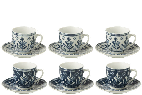 SCATOLA 6 TAZZINE +PIATTINO FOGLIE IN CERAMICA BLU (5,1x3x5,5cm)
