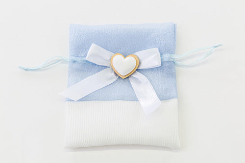 SACCHETTO RASO CUORE CELESTE 10x12 CM