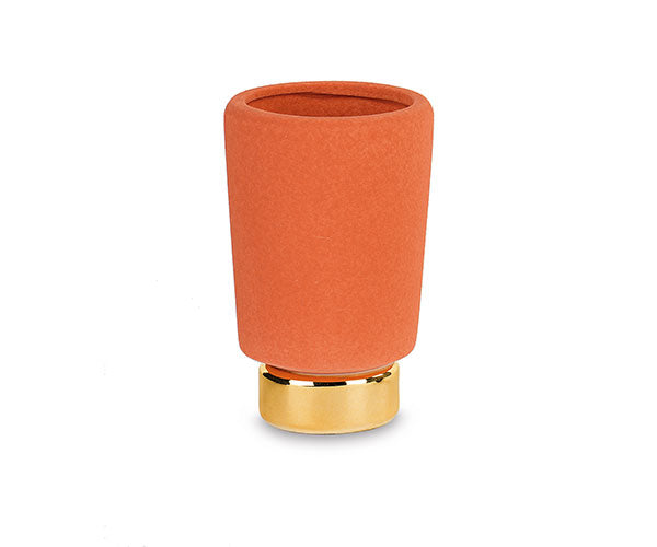 VASO DOLOMITE IN CERAMICA ARANCIO CON BASE ORO (9x14,5cm)