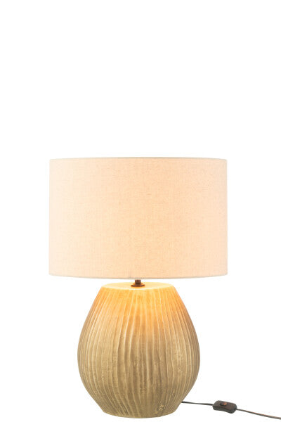 LAMPADA NEBU CON BASE TONDA IN CERAMICA ORO (30x30x40cm)+PARALUME IN TESSUTO PANNA (42x42x27cm)