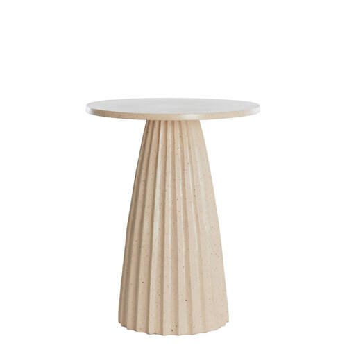 TAVOLINO CON BASE E PIANO ROTONDO IN METALLO SABBIA OPACO+MARRONE CHIARO MACULATO (Ø40x51cm)