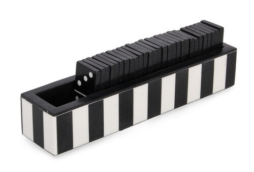 DECORAZIONE DOMINO FORTUNE IN RESINA BIANCO E NERO (20,5x4,5x5,5h)