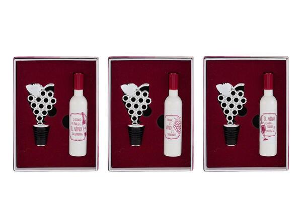 SET 2 PZ ACCESSORI VINO IN METALLO CON ASTUCCIO- 3 MOD. ASSORTITI