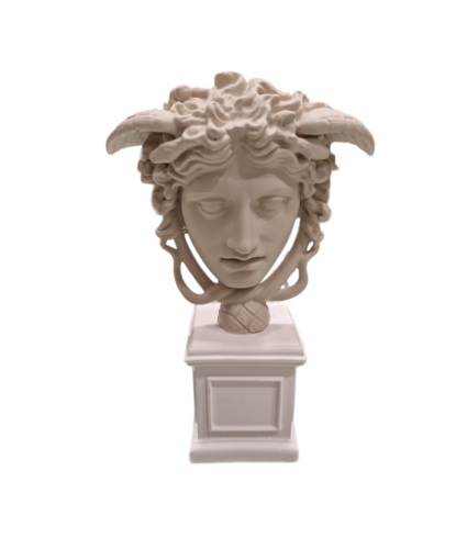 MEDUSA GIGANTE IN CERAMICA BEIGE SU BASE BIANCA (9xh.32cm)