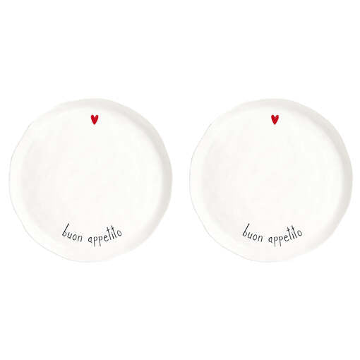 SET 2 PIATTI PIANI IN GRES PORCELLANATO BIANCO "BUON APPETITO" IN NERO EFFETTO ORGANICO (diam.27cm)