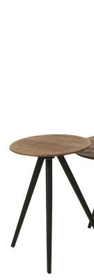 TAVOLINO ROTONDO CON PIEDI IN METALLO NERO CON PIANO IN LEGNO DI TEAK SMALL (30x30x45cm)