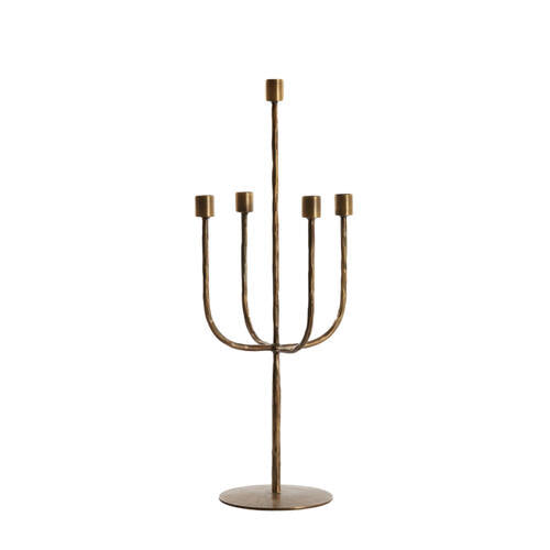 CANDELIERE A 5 FUOCHI IN METALLO BRONZO ANTICO (Ø22x55 cm)