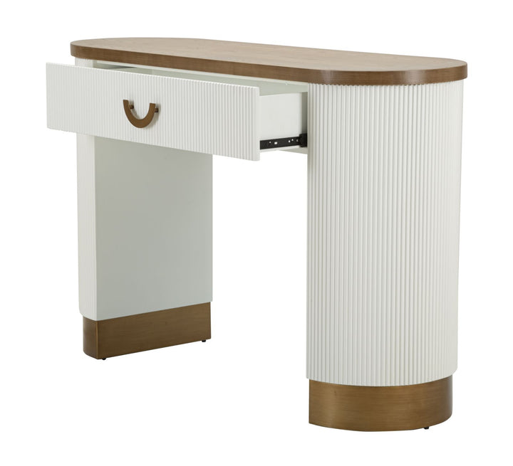 CONSOLLE TOLOSA CON CASSETTO CENTRALE, IN LEGNO DI FRASSINO, BIANCO CON PIANO IN COLOR LEGNO (121x40x78cm)