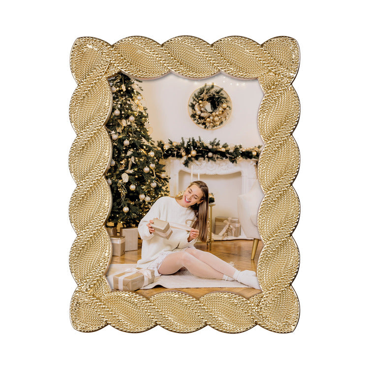 PORTAFOTO INTRECCIATO RETTANGOLARE GRANDE IN PASTA DI CERAMICA ORO (13x18h)