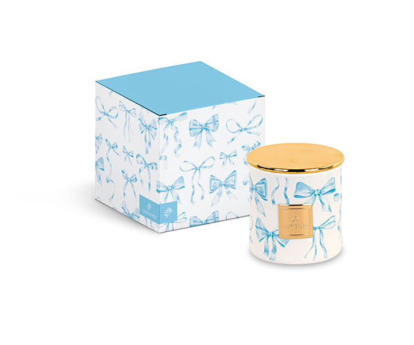CANDELA IN VETRO FIOCCHI AZZURRO