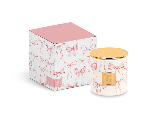 CANDELA IN VETRO FIOCCHI ROSA