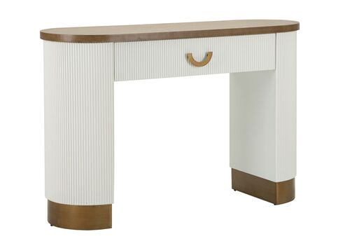 CONSOLLE TOLOSA CON CASSETTO CENTRALE, IN LEGNO DI FRASSINO, BIANCO CON PIANO IN COLOR LEGNO (121x40x78cm)