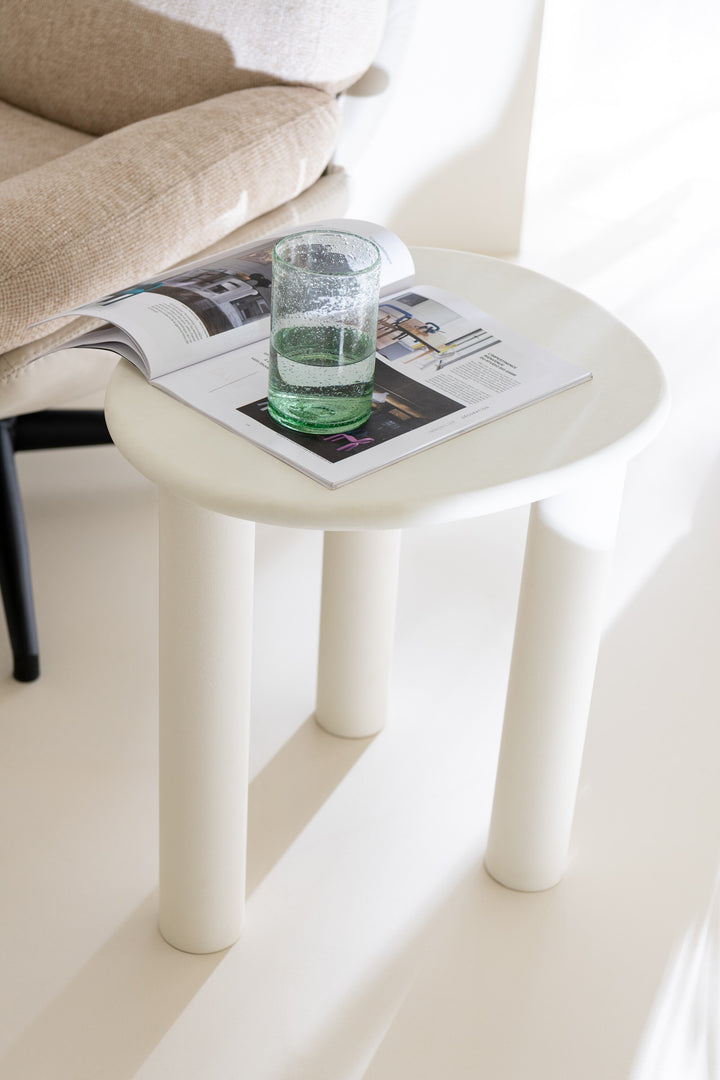 TAVOLINO ROTONDO BASSO IN LEGNO BIANCO (51x43x50cm)