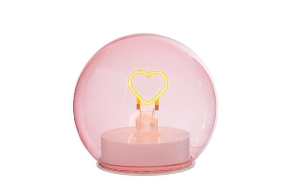 LAMPADA SFERA CON CUORE IN VETRO ROSA