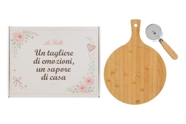 SET 2 PZ TAGLIERE IN LEGNO CON TAGLIAPIZZA