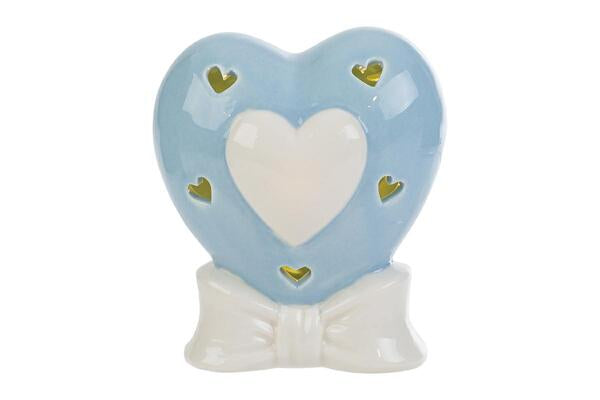 CUORE IN PORCELLANA CON LED CELESTE