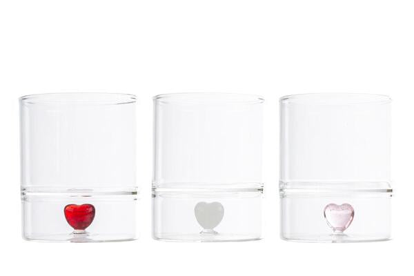 SET 2 BICCHIERI IN VETRO CON CUORICINO INTERNO