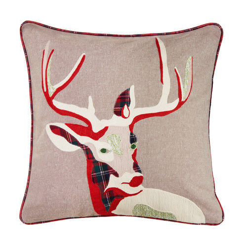 CUSCINO QUADRATO IN TESSUTO CON DECORO RENNA IN ROSSO (45x45cm)