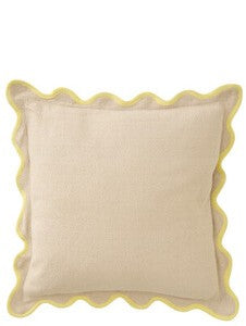 CUSCINO IN TESSUTO BEIGE CON BORDINO GIALLO