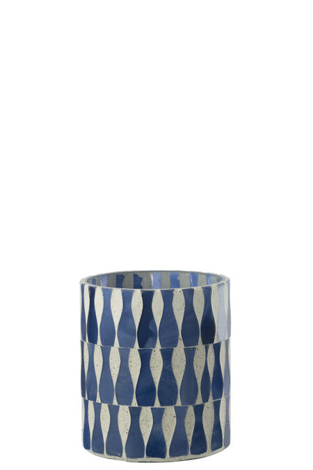 CANDELIERE IN VETRO EFFETTO MOSAICO BLU