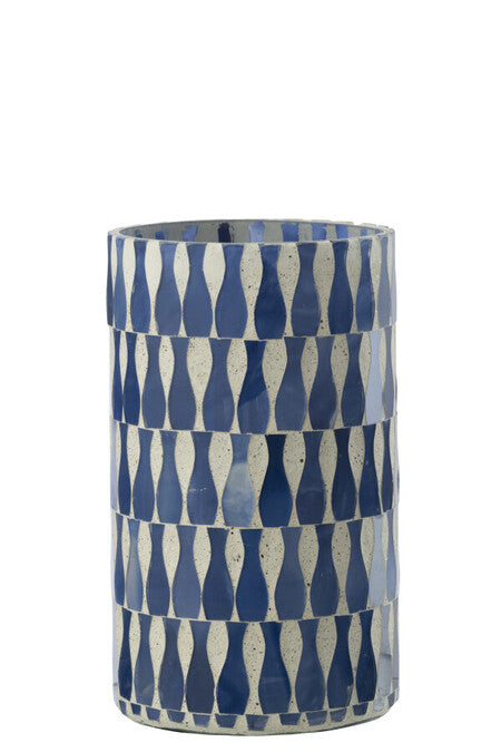 CANDELIERE IN VETRO EFFETTO MOSAICO BLU