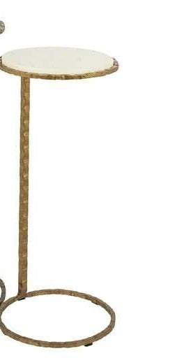 TAVOLINETTO ROTONDO CON BASE IN FERRO ORO ANTICO E PIANO IN MARMO BIANCO (31x31x62cm)