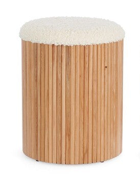 POUF CONTENITORE IN LEGNO CON RIVESTIMENTO EFFETTO LANA NATURALE/BIANCO LARGE (Ø36a - 44h)
