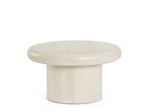 TAVOLINO ROTONDO BASSO IN LEGNO DI MANGO NATURALE, RIVESTIMENTO IN NITROCELLULOSA (Ø60a - 33h)