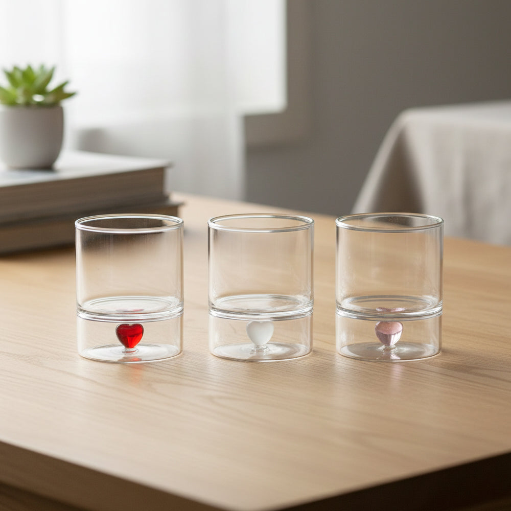 SET 2 BICCHIERI IN VETRO CON CUORICINO INTERNO