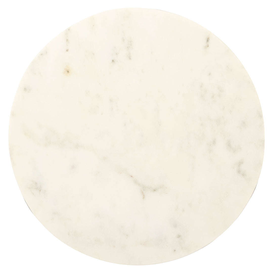 TAVOLINETTO ROTONDO CON BASE IN FERRO ORO ANTICO E PIANO IN MARMO BIANCO (25x25x56cm)