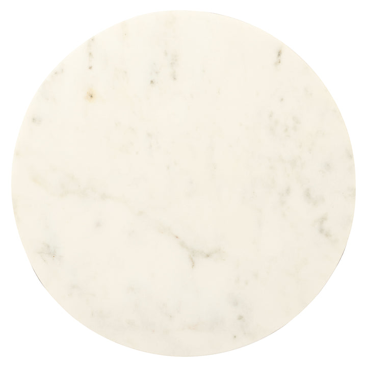 TAVOLINETTO ROTONDO CON BASE IN FERRO ORO ANTICO E PIANO IN MARMO BIANCO (25x25x56cm)