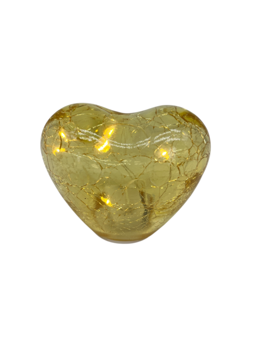 CUORE GIALLO IN VETRO CRACK CON LED