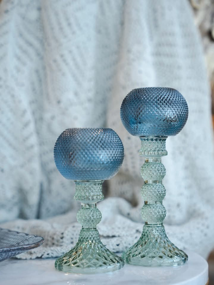 CANDELIERE GRANDE IN VETRO PARALUME BLU SFERA