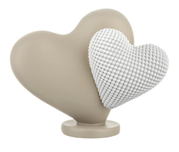 SCULTURA DOPPIO CUORE BIANCO E NOCCIOLA