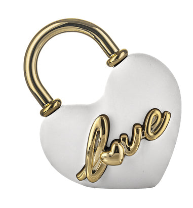 SCULTURA CUORE BIANCO E ORO CON SCRITTA LOVE