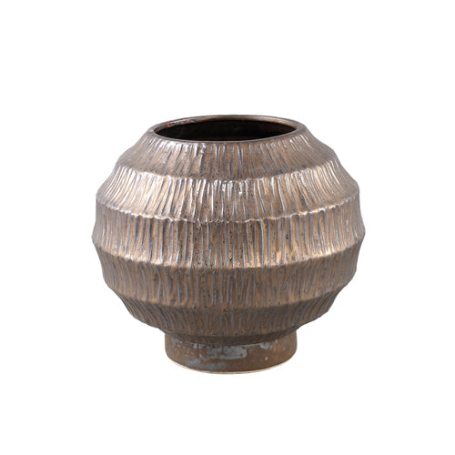 VASO ROTONDO IN CERAMICA RIGATA BRONZO (28,5x28,5x26cm)