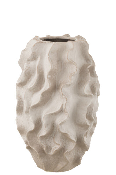 VASO IN ARGILLA CON ONDE ASTRATTE BEIGE (33x33x48cm)