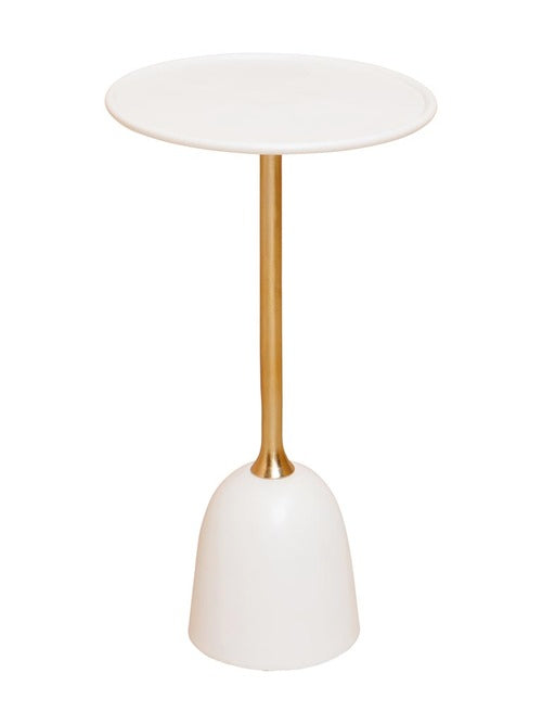 TAVOLINO CON PIANO ROTONDO IN METALLO BIANCO E ORO (30xh.50cm)