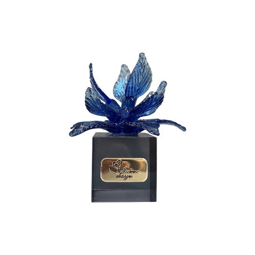 PORTACANDELA SU CUBO CON FIORE BLU