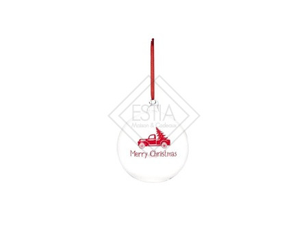PALLINA IN VETRO TRASPARENTE CON GRAFICA IN ROSSO &#039,MERRY CHRISTMAS&#039, (diam.12cm)