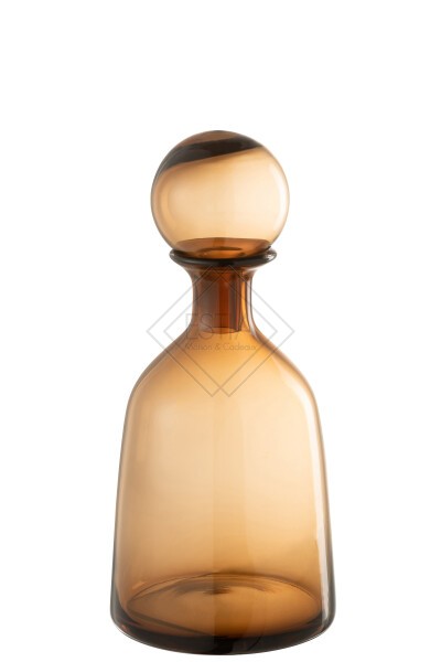 Bottiglia + Tappo Unito Decorativa Bassa In Vetro Marrone Small (14X14X33CM)