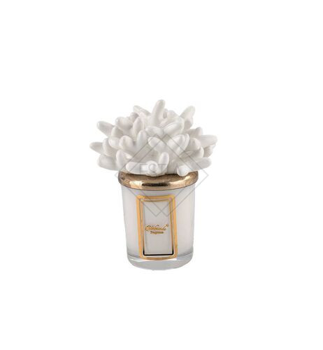 CANDELA PROFUMATA CON TAPPO ANEMONE IN CERAMICA DI CAPODIMONTE BIANCO (100g)