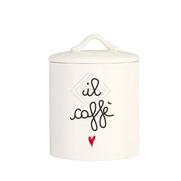 BARATTOLO ROTONDO IN GRES BIANCO CON SCRITTA ' IL CAFFE' (12x17cm)